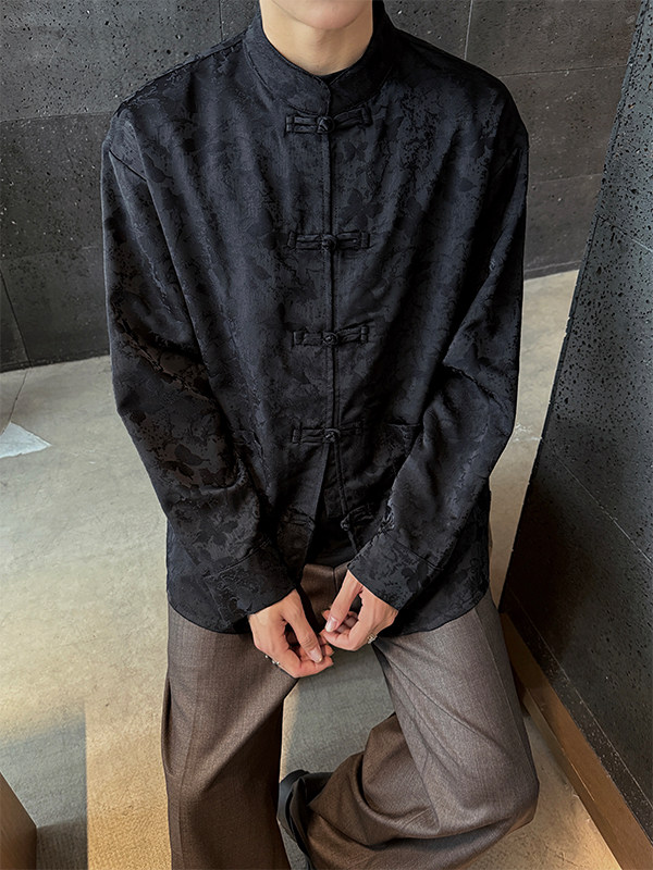 秋冬新款现货男新中式立领盘扣蝴蝶衬衫KS511-P80控98,男装衬衫,电商A021
