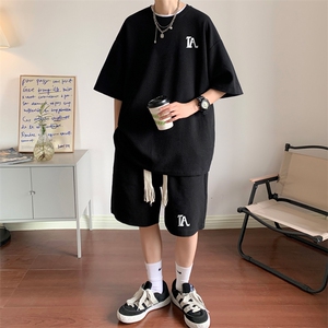 套装！华夫格套装男T恤短裤两件套大码港风TZ112-P50图片