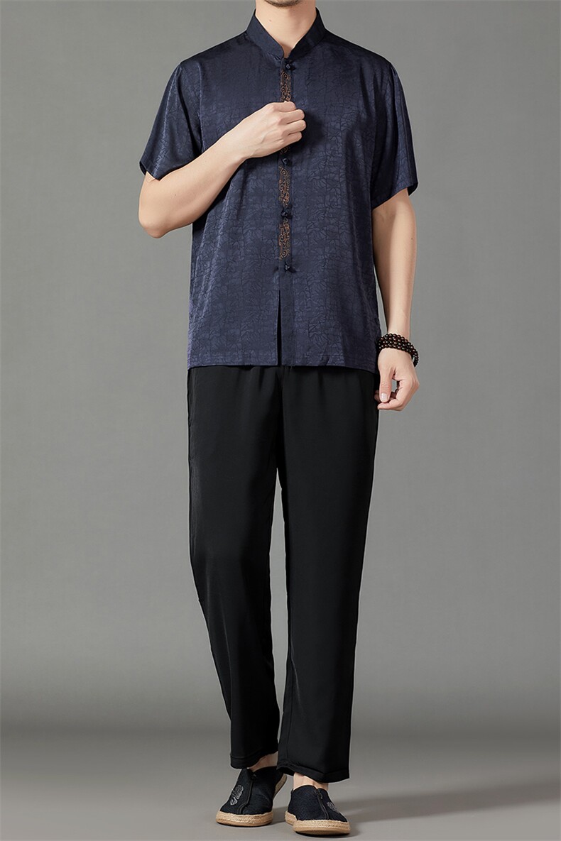 2026夏季薄款高端风中式短袖衬衫套装唐装汉服HL23806-P108,男装休闲套装,星座1105-3