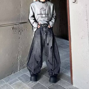 AK1811-P60港风个性嘻哈ins潮高街潮流字母牛仔裤图片