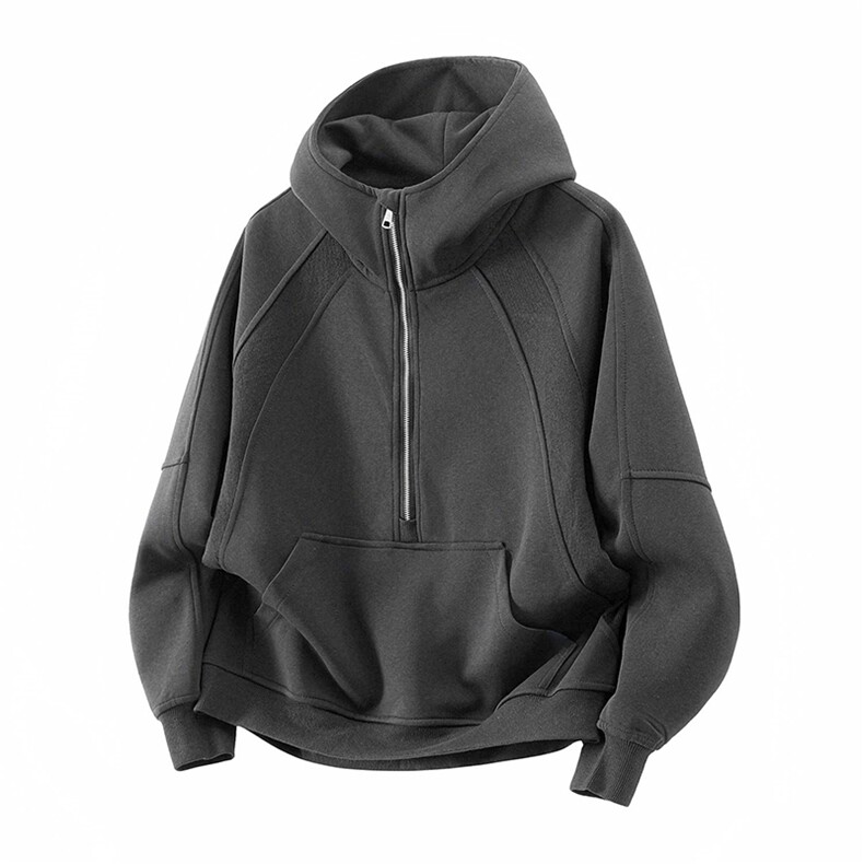 抖音得物二开美式重磅宽松结构拉链设计防风高领连帽卫衣外套W76，男装卫衣，电商A486-1