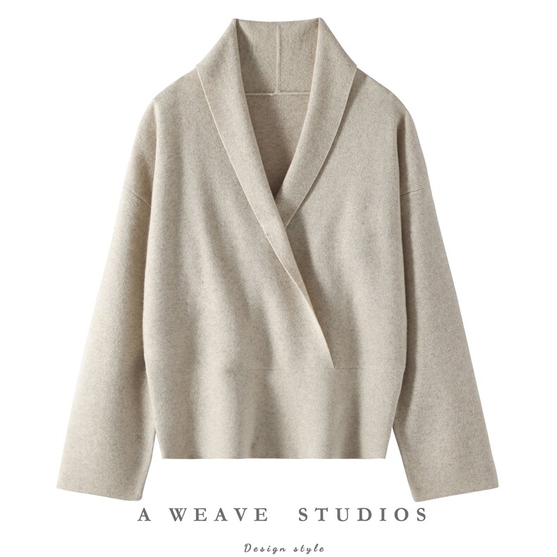 2025舒适百搭简约四平加厚交叉领羊绒衫，女装羊绒衫，朵暖羊绒