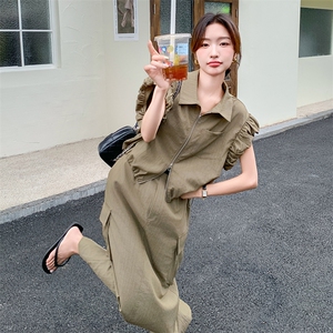 工装风休闲套装裙女2025年夏季新款韩系显瘦拉链上衣半身裙两件套图片