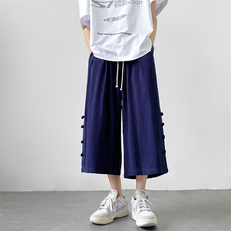 8XL-M新中式亚麻裤男七分裤阔腿裤垂感休闲短裤风棉麻K966P45,男装牛仔裤,电商D206-1