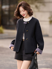 小个子双面羊毛呢大衣女2025秋冬新款气质短款拼色圆领呢子外套，女装双面呢大衣，衣之秀