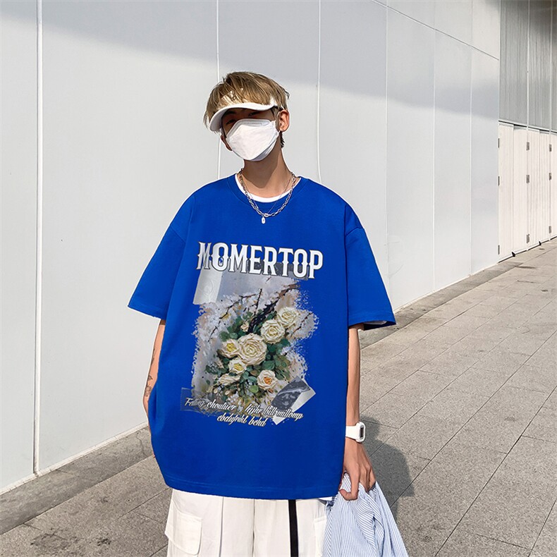 港风油画花朵创意印花夏季重磅落肩袖短袖t恤B239-1271-P28,男装T恤,星座514-2(原B239)