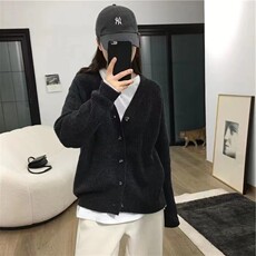 时尚百搭V领羊毛开衫宽松显瘦针织外套，女装羊毛衫，鑫之绒