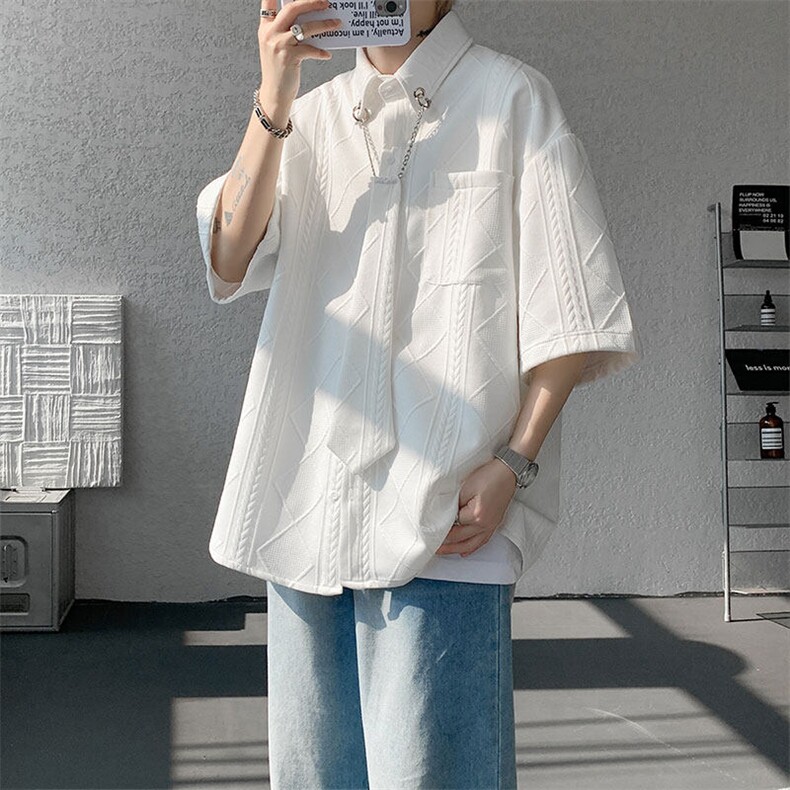 现货CS1126-特P38小众肌理感设计感大码衬衫男（含领带可拆卸）,男装衬衫,电商A059