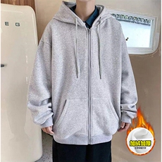480G重磅加绒加厚硬挺boxy男女秋冬美式高街结构连帽卫衣开衫外套，女装短外套，电商A486-1