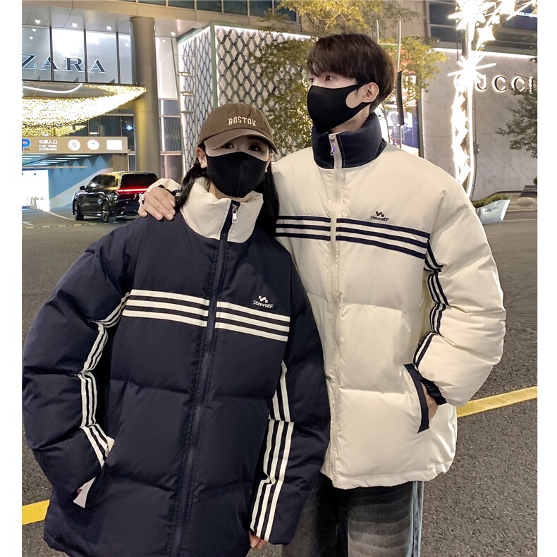 情侣装冬装美式条纹织带棉服刺绣logo棉衣休闲外套男G1100P118,男装棉衣,电商A339