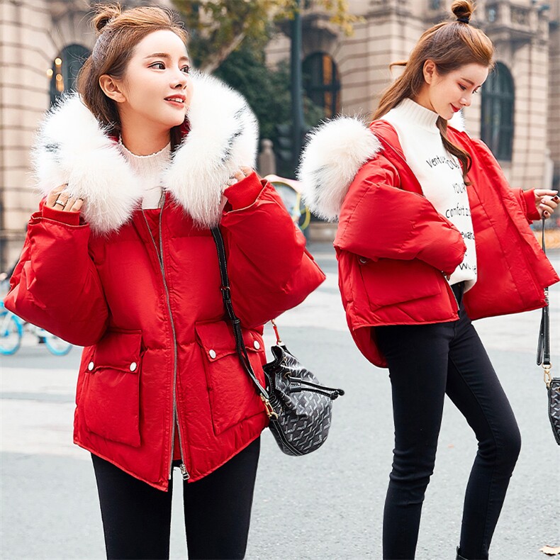 纯色2020冬季新款中长款休闲时尚舒适宽松配棉衣连帽配仿真毛领，女装棉衣/棉服，贵人树