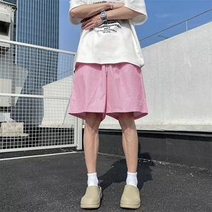 韩系格子洋气休闲短裤男潮牌潮流外穿大裤衩夏季百搭五分中裤图片