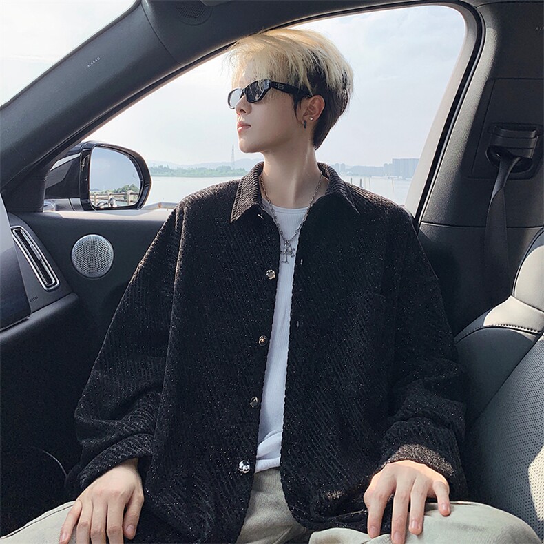 衬衫男秋季新款港风宽松大码小香风长袖衬衣CS7002-P42，男装衬衫，星座214-3