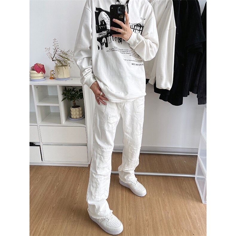 B221 美式ins高街小众假破洞修身微喇牛仔裤 LK22065-P65 控88图片