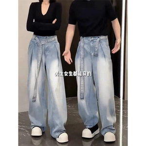 流行时尚潮流夏季设计腰带牛仔裤男复古水洗新款ins日系D6033图片