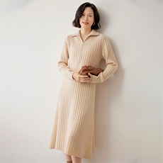 秋冬季新款女时尚百搭显瘦中长款气质立领A字连衣裙，女装连衣裙，雪山红莲
