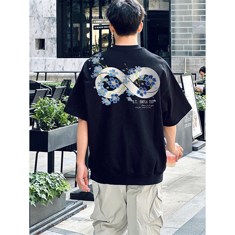 万针全刺绣解构设计260克重磅双纱纯棉高品质美式高街短袖T恤特39,男装T恤,电商A486-1