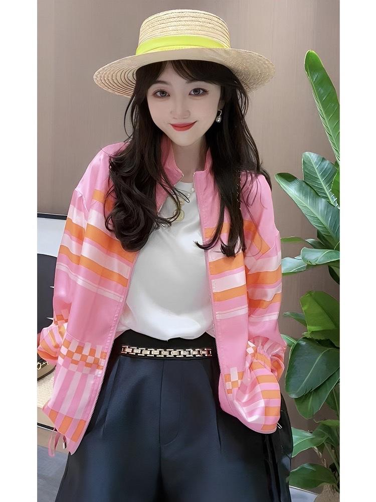 夏季新款洋气拼条纹料防晒衫,女装其它,L·H·X