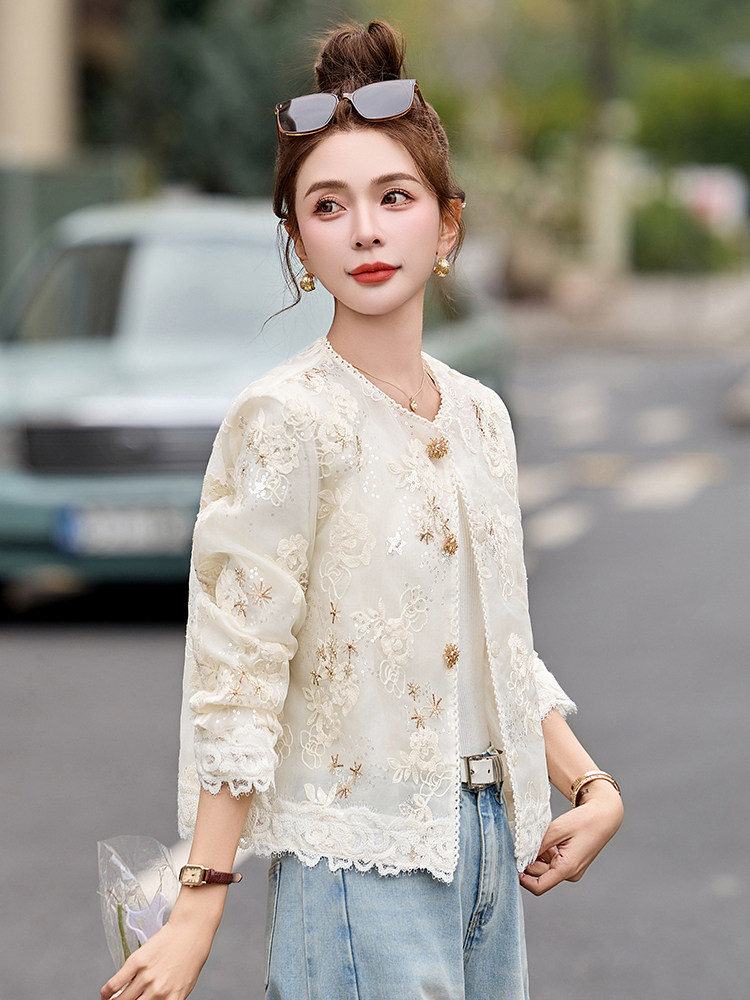 闺舍刺绣流苏设计轻薄外套女2025夏季优雅气质不规则新中式空调衫,女装短外套,妙形
