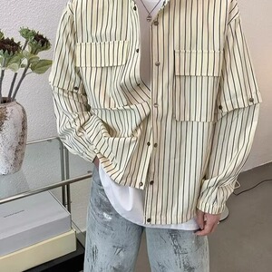 新款高级感潮牌长袖衬衣痞帅潮流宽松休闲外套CS208图片