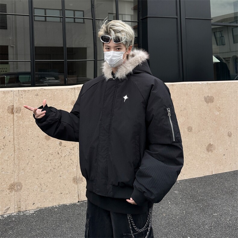 美式复古2026冬毛领加厚短款棉衣男女小香风纯色情侣外套,男装棉衣,星座410-7