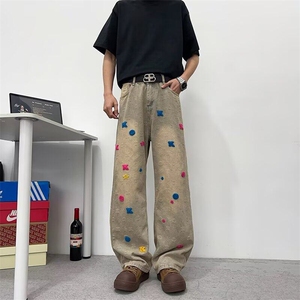 牛仔裤男女韩版潮流高街帅气百搭直筒2025夏季ins长裤RK2605-P48图片