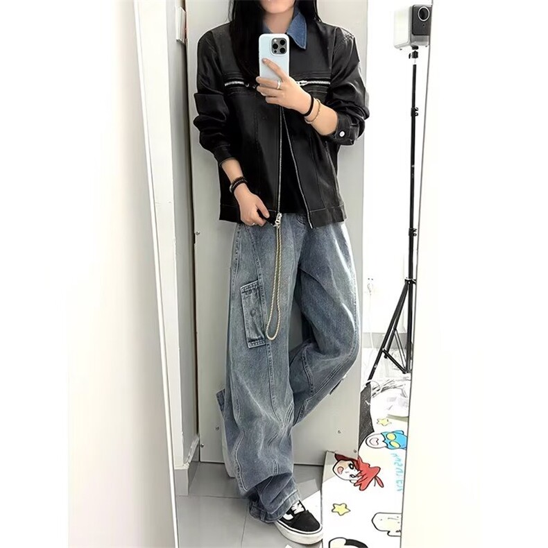 拼接牛仔裤男直筒宽松工装裤子男款新款美式休闲长裤WL5655-P60,男装牛仔裤,星座1008