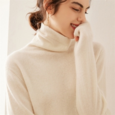 2025年秋季落肩袖常规款套头单件长袖半高圆领针织衫时尚百搭，女装针织衫/毛衣，溪贝羊绒