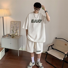 套装！华夫格套装男T恤短裤两件套大码港风TZ120-P50，男装休闲套装，电商B367