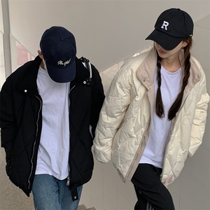 1506/315/P75 美式复古宽松立领菱格百搭面包服外套棉服男棉衣图片