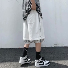 夏季侧边排扣腰果花休闲短裤男潮流假两件宽松运动五分裤DJ21-p28，男装休闲裤，星座1008-1