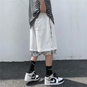 夏季侧边排扣腰果花休闲短裤男潮流假两件宽松运动五分裤DJ21-p28图片
