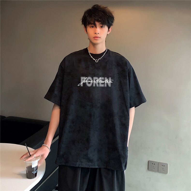 2025时尚潮牌cleanfit夏季日常短袖上衣T恤百搭吊染T122-P25,男装T恤,电商C307