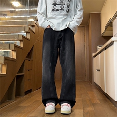 微喇牛仔裤男款春季新款直筒拼接美式高街痞帅弯刀裤子J8092-P50，男装牛仔裤，星座509