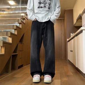 微喇牛仔裤男款春季新款直筒拼接美式高街痞帅弯刀裤子J8092-P50图片