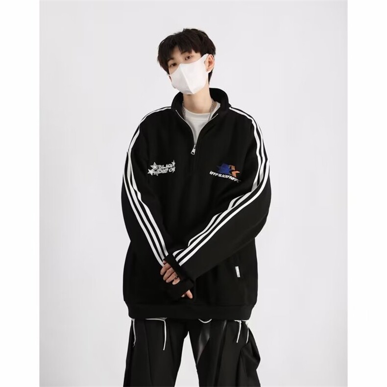 春秋季复古潮流半拉链卫衣男潮牌高街oversize运动外套W7068-P48,男装卫衣,星座512-3