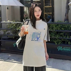 抖音得物品质二开240克宽松纯棉美式潮牌印花三条杠中性风短袖T恤，男装T恤，电商A486