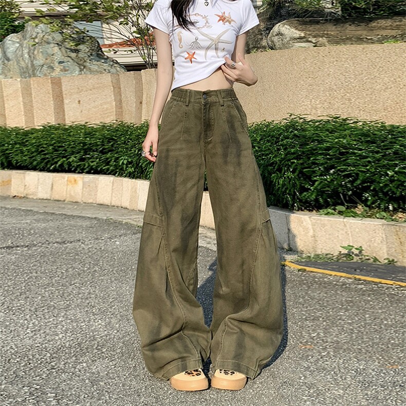 拼接休闲裤男夏季设计感褶皱脏染工装裤子街头小众长裤YD9020-P70,男装牛仔裤,星座509