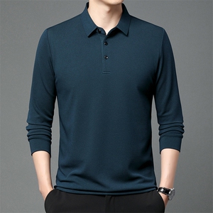LB89021-83188男式秋季新款菠萝格长袖T恤男休闲男装翻领,帅气酷穿搭女图片