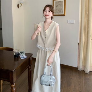蕾丝拼接马甲套装裙女夏季2025新款通勤职场穿搭气质半身裙两件套图片