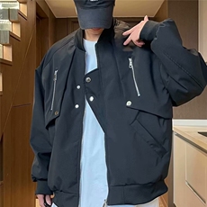 美式金属拉链纽扣装饰夹克外套男秋冬款大码潮牌高级感飞行员工装，男装夹克，星座1210-1