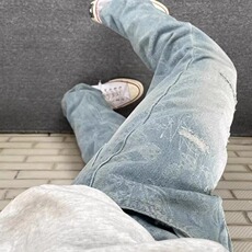 欧美高街复古牛仔裤男女破洞补丁小众设计感显瘦炸街裤XA445，男装牛仔裤，星座208-5
