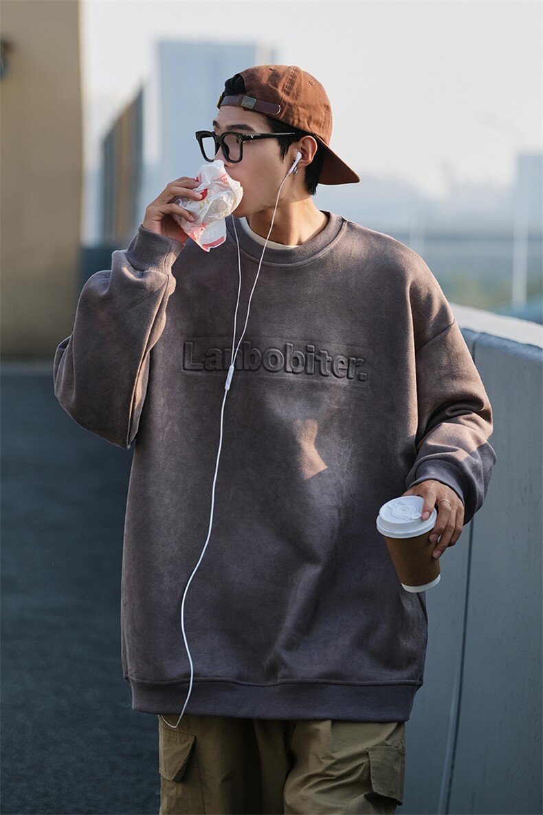 2026秋装新品鹿皮绒钢印情侣卫衣宽松外套上衣G1015P58男,女装短外套,电商A339