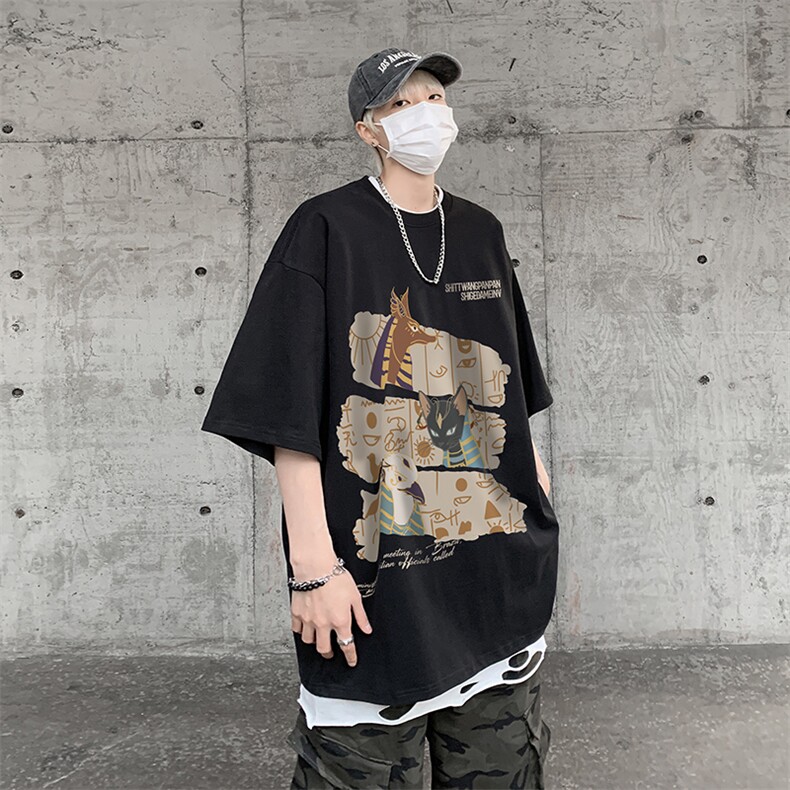 男装短袖t恤夏季落肩袖宽松动物印花五分袖体恤XZ514-2-2401-P28,男装T恤,星座514-2(原B239)