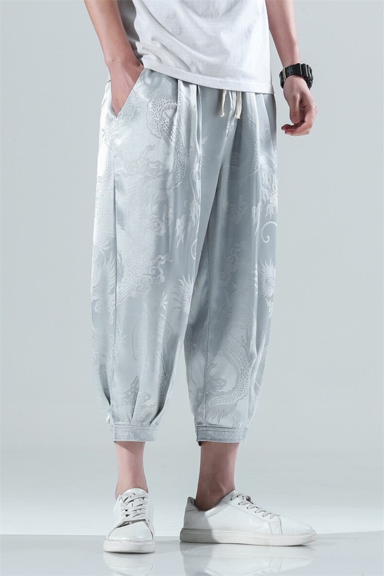 风夏装薄款龙纹冰丝裤男休闲裤大码短裤七分裤男装潮932P40,男装牛仔裤,钱塘788(原4013)