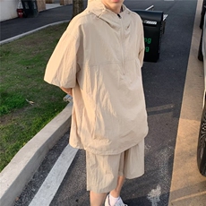 夏季男士日系风套装工装款短袖短裤休闲宽松外套衬衣薄款连帽，男装牛仔裤，星座716-2