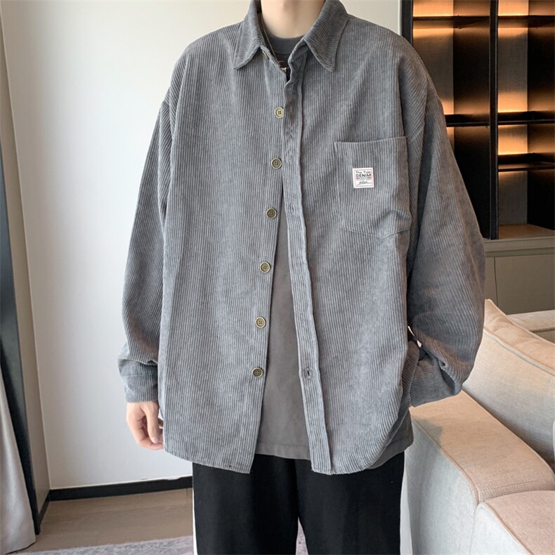 2022新款复古休闲外套港风长袖衬衣春季灯芯绒衬衫男款W2437-P32,男装衬衫,星座512-2