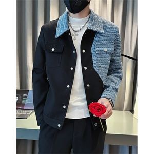 春季拼接撞色夹克男高级感休闲发型师男装外套潮牌春秋衣服 JA206图片