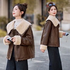 现货主推皮羊羔毛25冬装新加厚毛毛外套派克服-衣珂纱朗2D044，女装派克服，衣珂纱朗