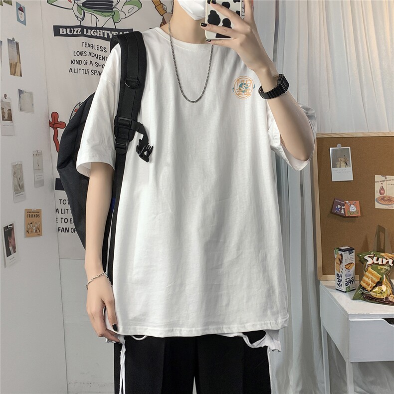 2021港风圆领青春休闲大码男运动日系原宿潮流男士短袖宽松796P25,男装T恤,星座227-7